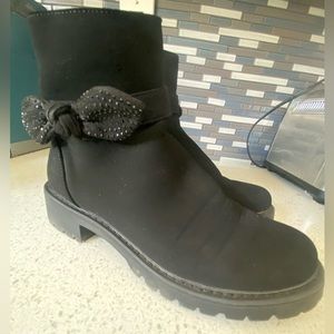Black Bootie with black crystal bow size 6.5 EUC